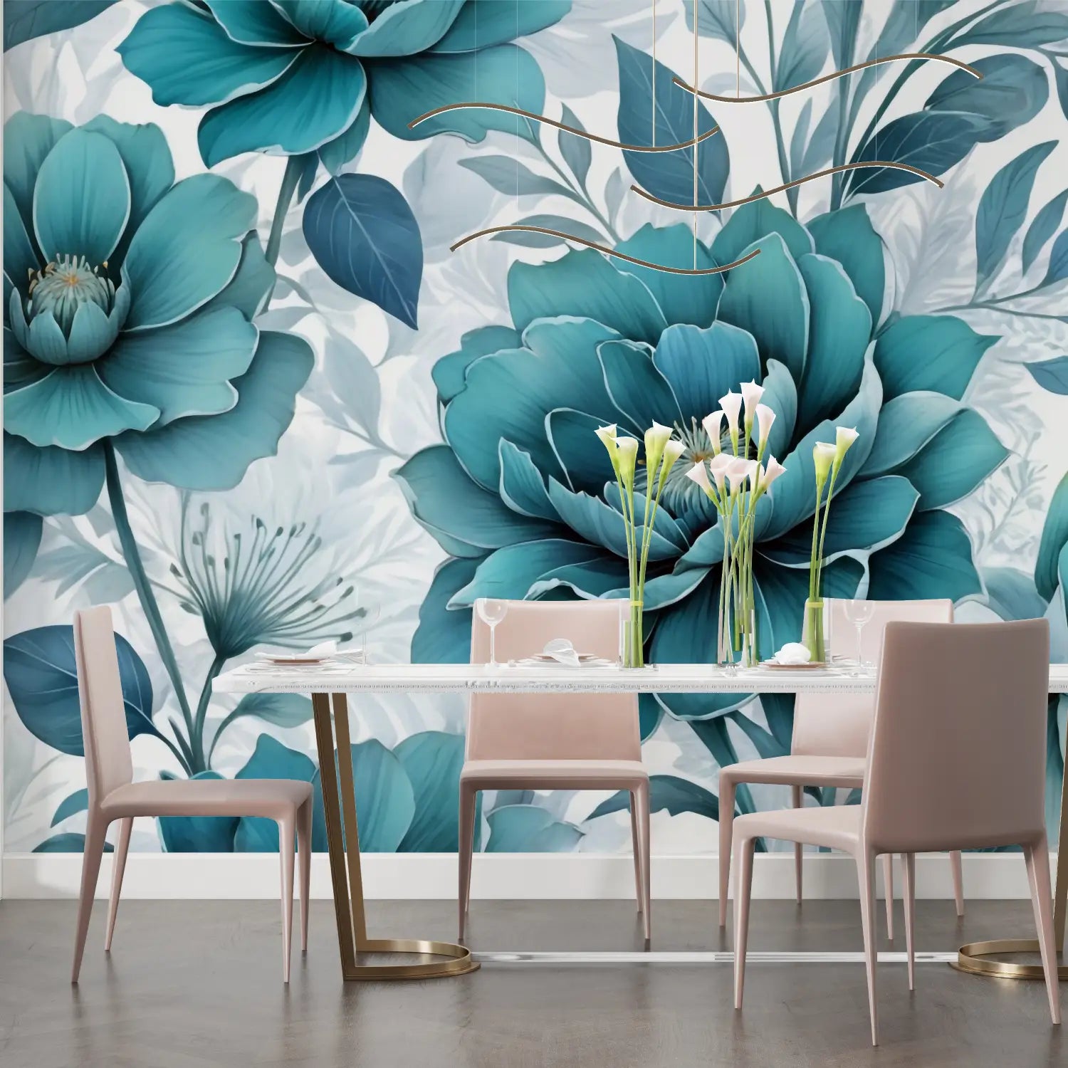 Duck Blue Floral Pattern Wallpaper - Second Image