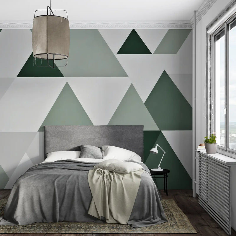 Papier Peint Motif Géometrique Vert - pano mural