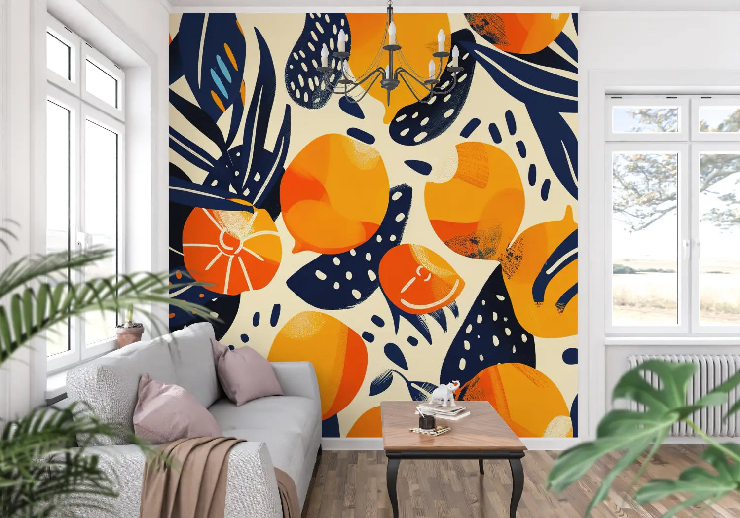 Papier Peint Motif Oranges Orange - panoramique-mur