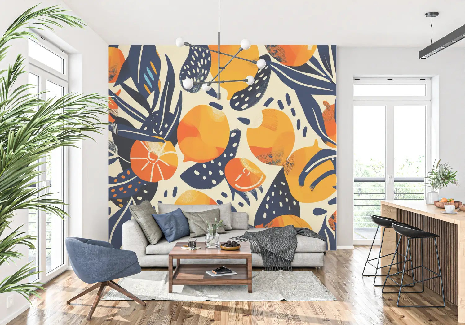 Papier Peint Motif Oranges Orange - tapisserie