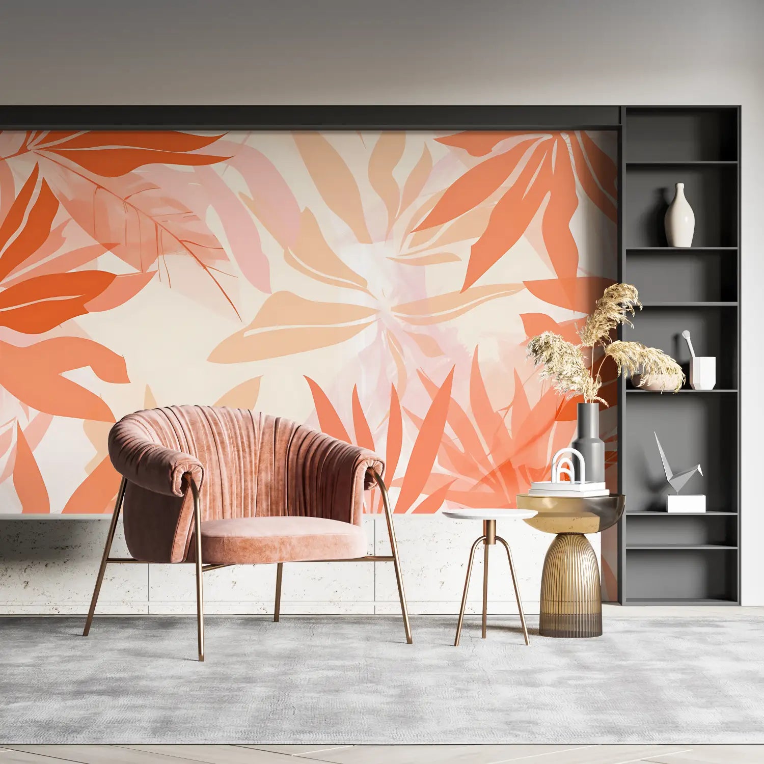 Papier Peint Motif Tropical Orange - pano mural