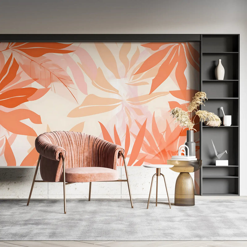 Papier Peint Motif Tropical Orange - pano mural