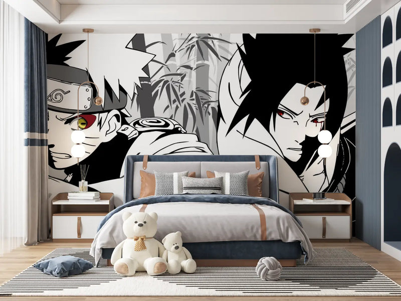 Papier Peint Naruto Combat Noir et Blanc - pano anime