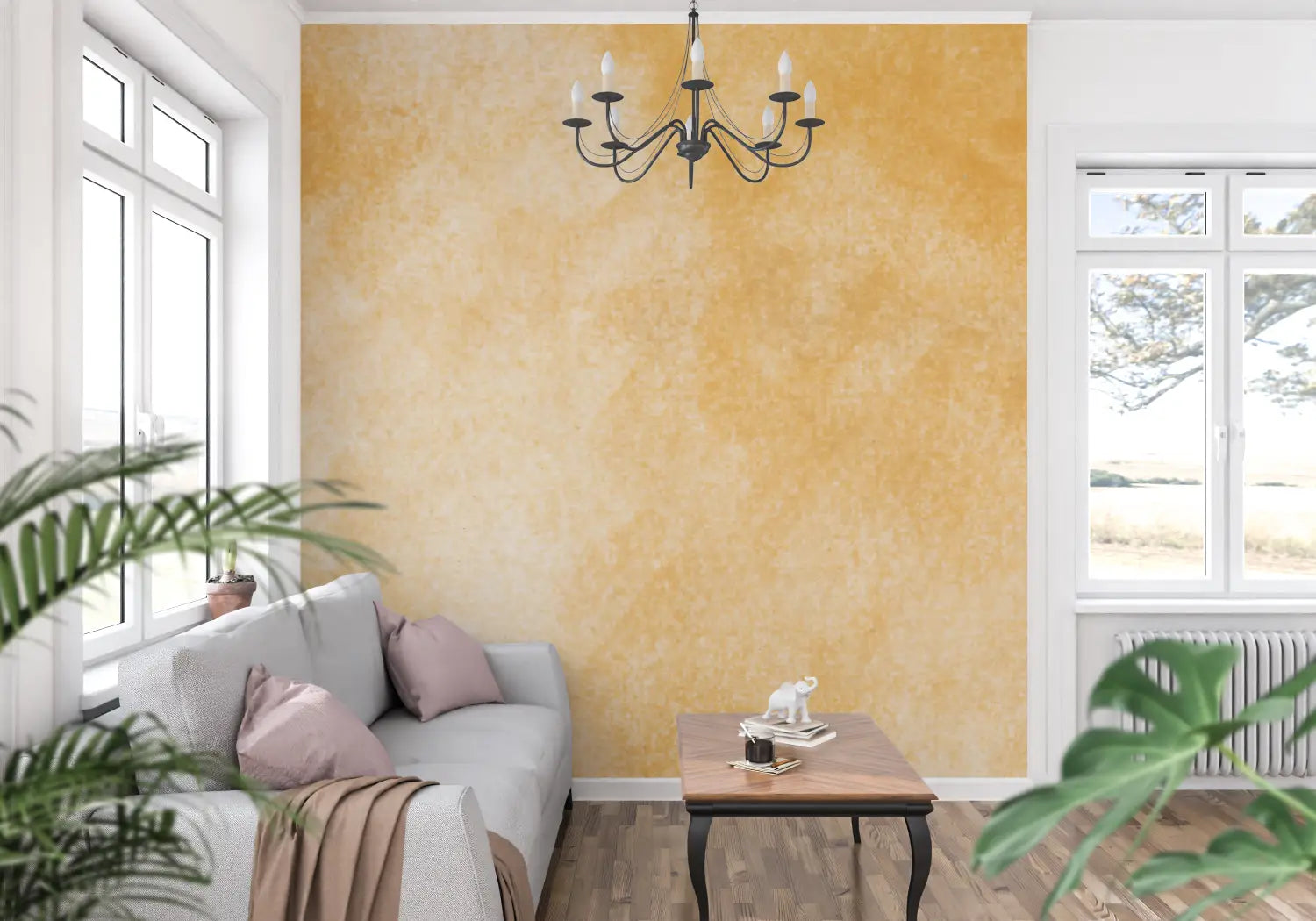 Papier Peint Ocre Orange - trompe l'oeil