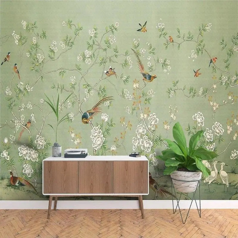 Papier Peint Oiseaux Vert