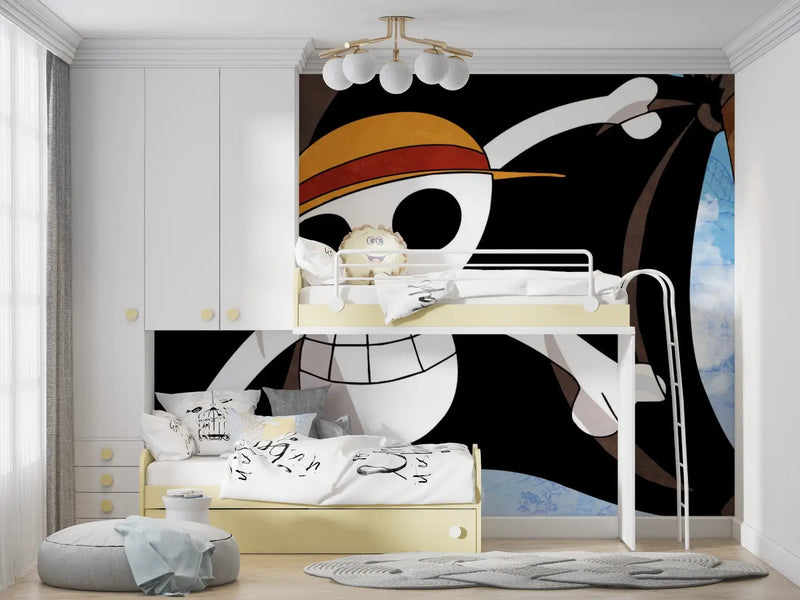 Papier Peint One Piece Drapeau Pirate - tapisserie ado