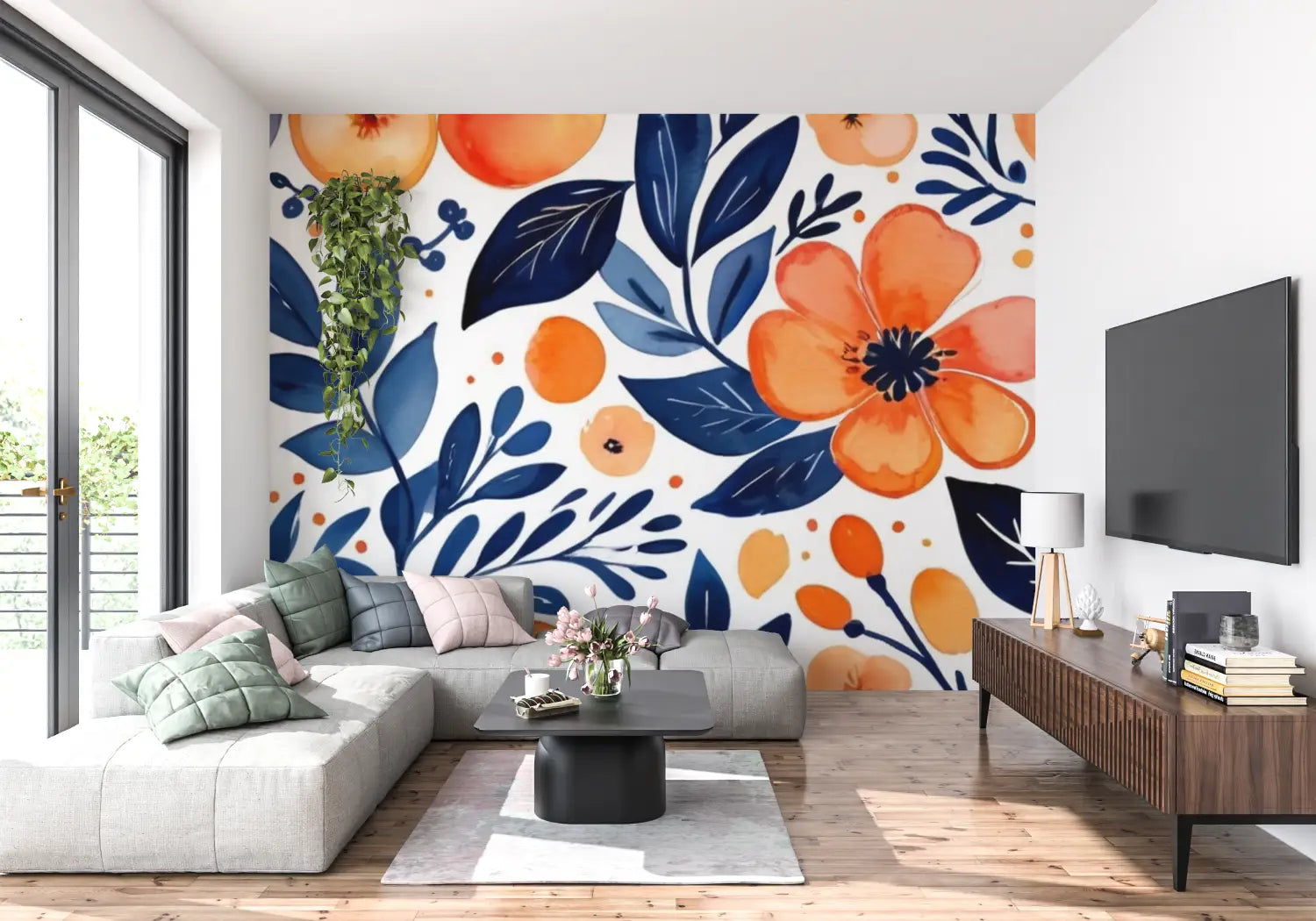 Papier Peint Orange Et Bleu - tendance mur