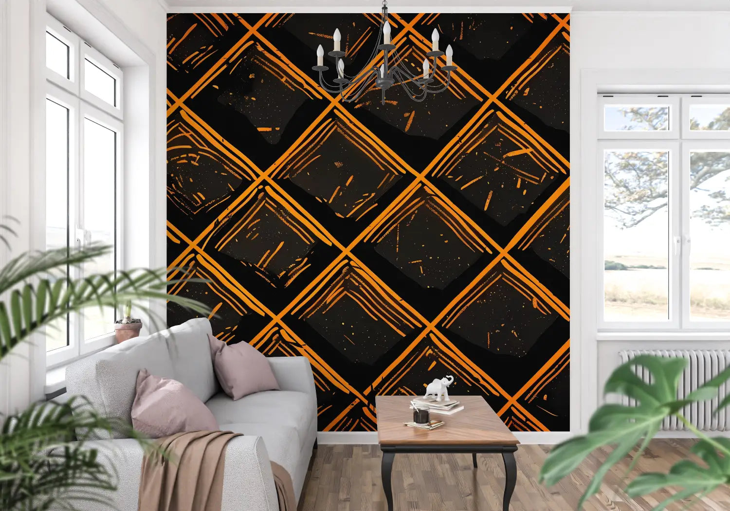 Orange and Black Patterned Wallpaper - Second Image