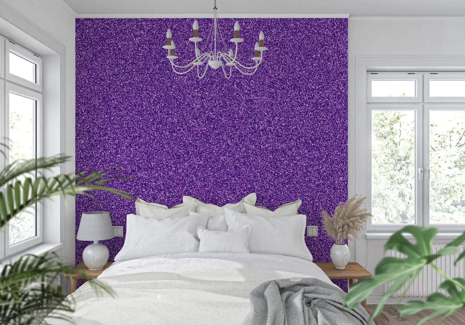 Papier Peint Pailleté Violet - mur cuisine