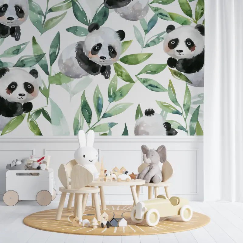 Papier peint Pandas ludiques bébé - bebe unisexe