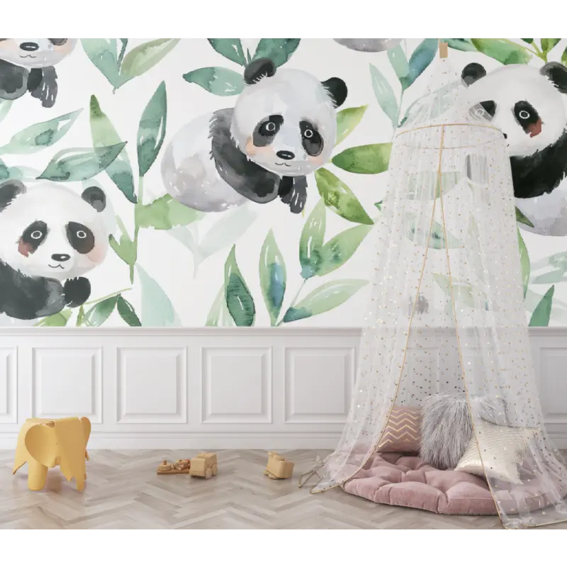 Papier peint Pandas ludiques bébé - chambre de bebe