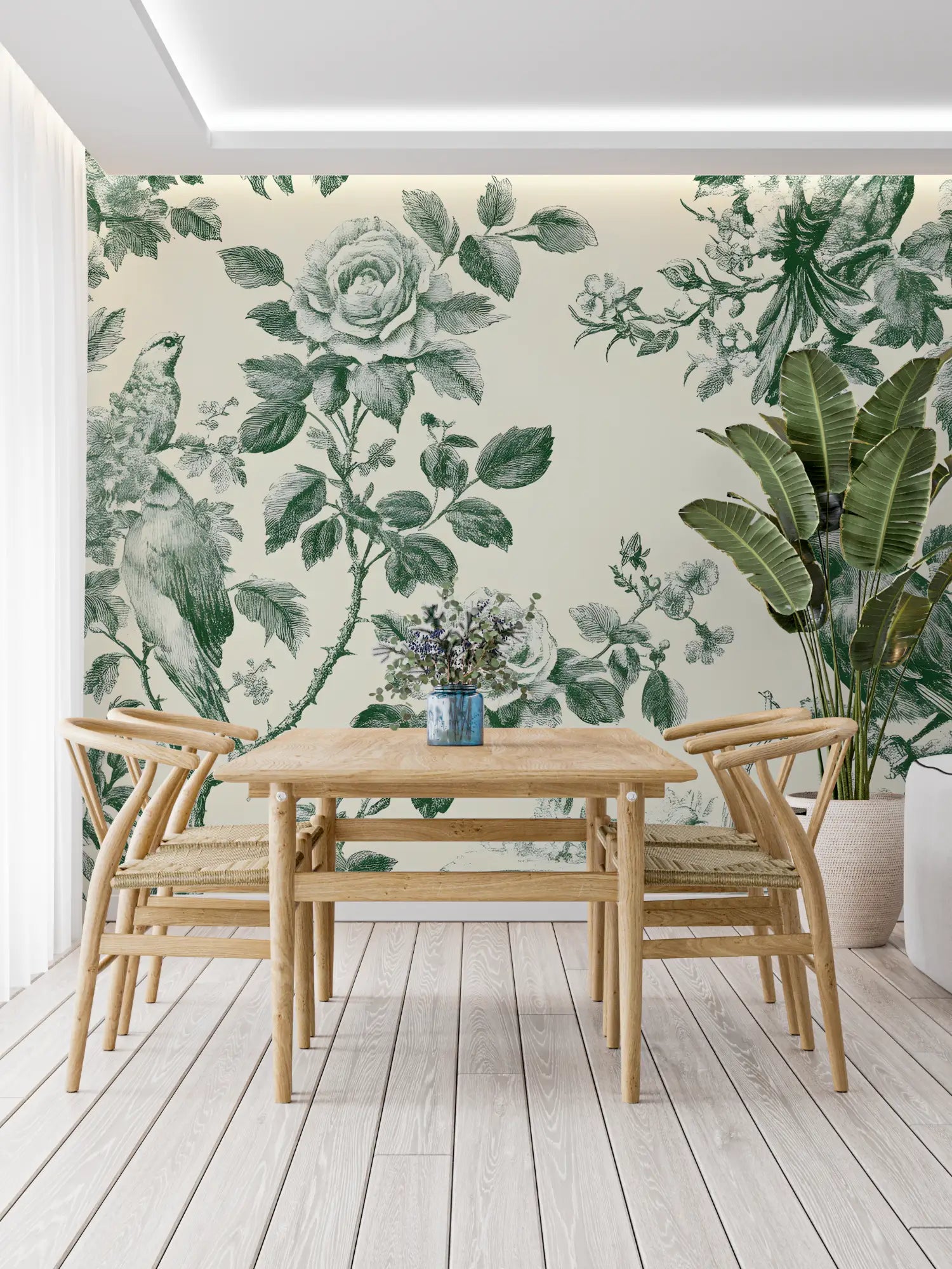 Panoramic Wallpaper Toile De Jouy Green - Second Image