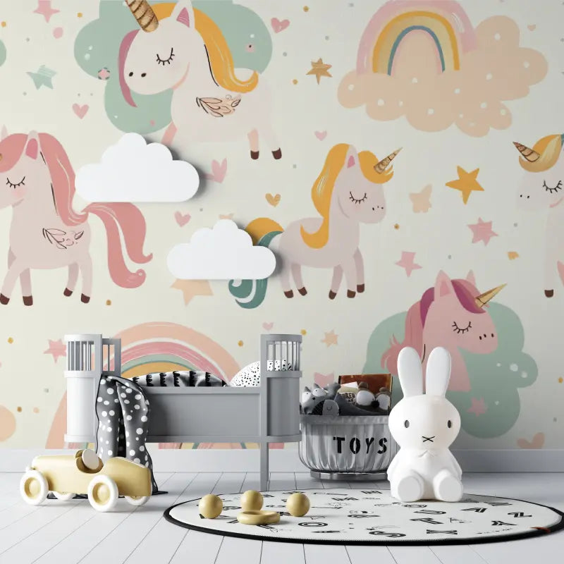 Papier peint pour bébé Licorne - chambre de bebe