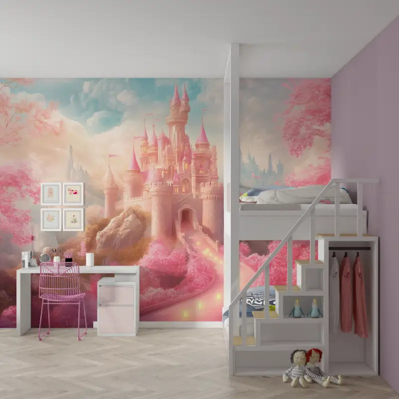 Papier peint princesse et son chateau mur chambre fille