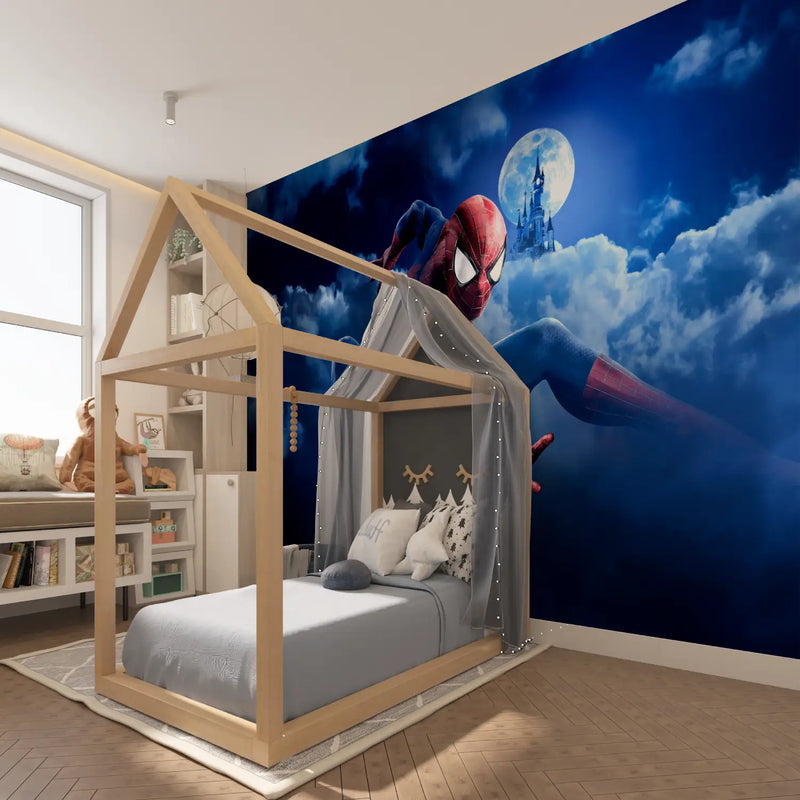 Papier Peint Spiderman Disney - chambre garçon lit