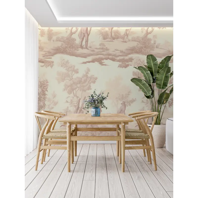 Vintage Beige Toile De Jouy Wallpaper - Second Image