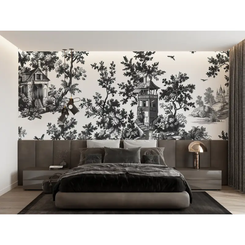 Toile De Jouy Wallpaper White Black - Second Image