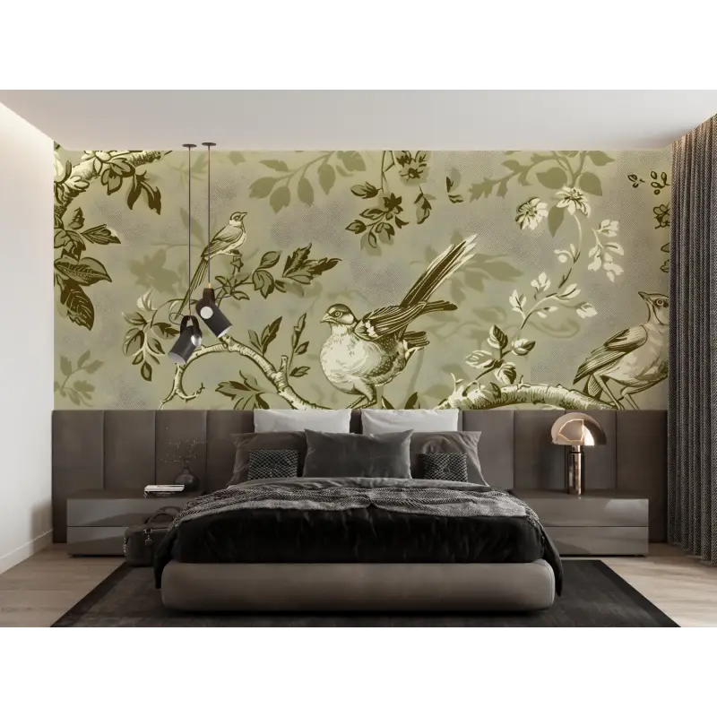 Toile De Jouy Bird Branch Wallpaper - Second Image