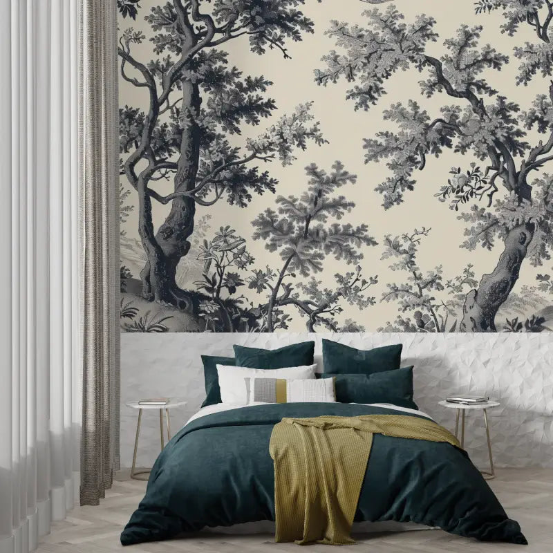 Black and Beige Toile De Jouy Wallpaper - Second Image