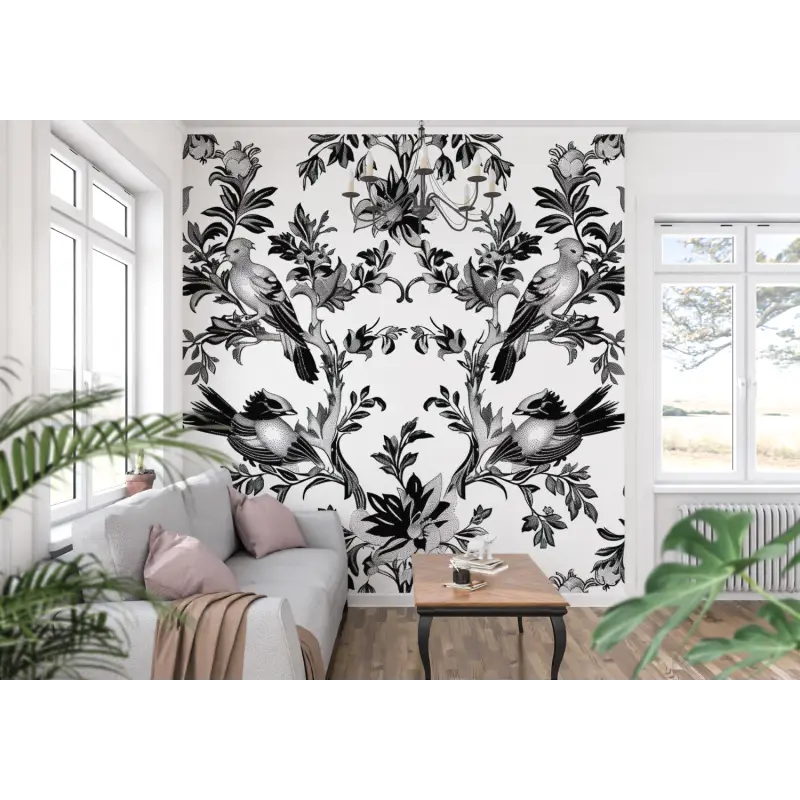 Black and White Toile De Jouy Wallpaper - Second Image