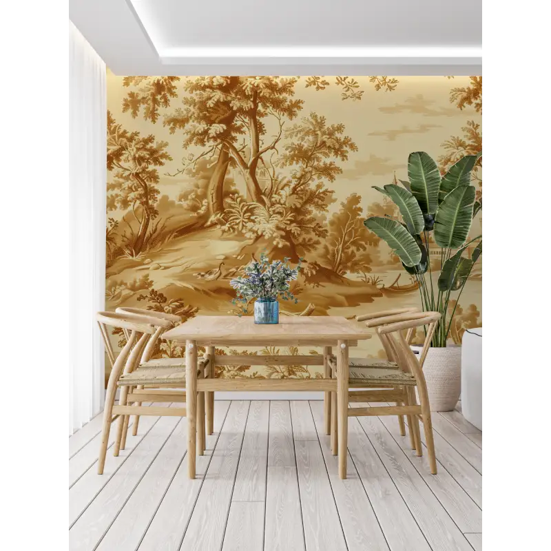 Toile De Jouy Yellow Landscape Wallpaper - Second Image