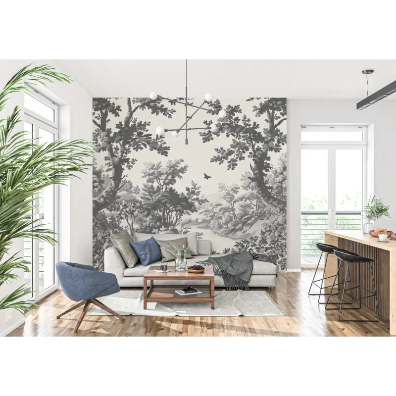 Toile De Jouy Landscape Black White Wallpaper - Second Image