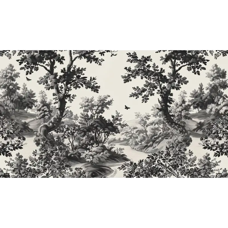 Papier Peint Toile De Jouy Paysage Noir Blanc