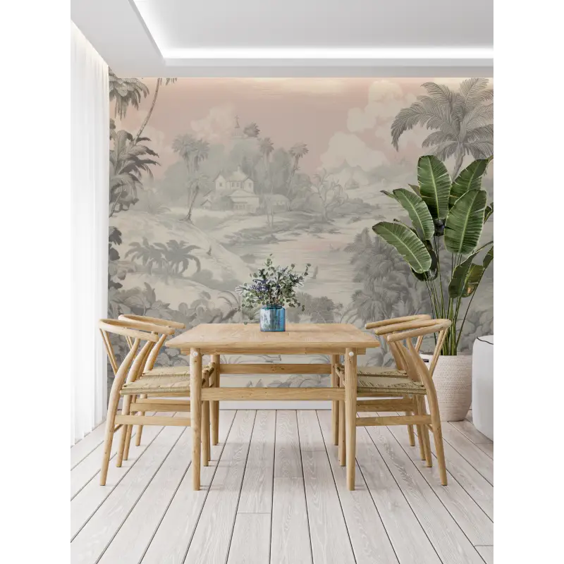 Papier Peint Toile De Jouy Rose Beige - panoramique-mur