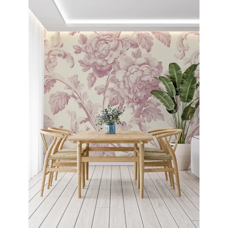 Pale Pink Toile De Jouy Wallpaper - Second Image