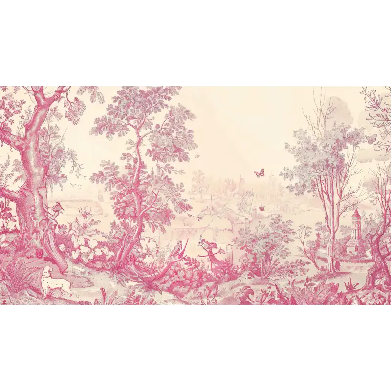 Papier Peint Toile De Jouy Rose Tendance