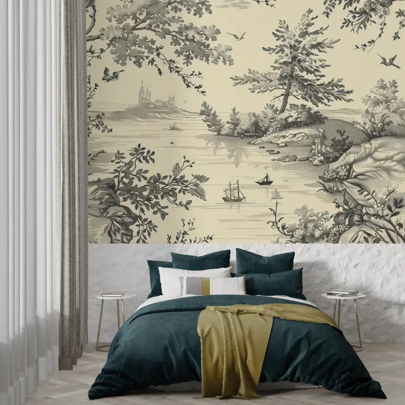 Toile De Jouy Tapestry Wallpaper Black - Second Image