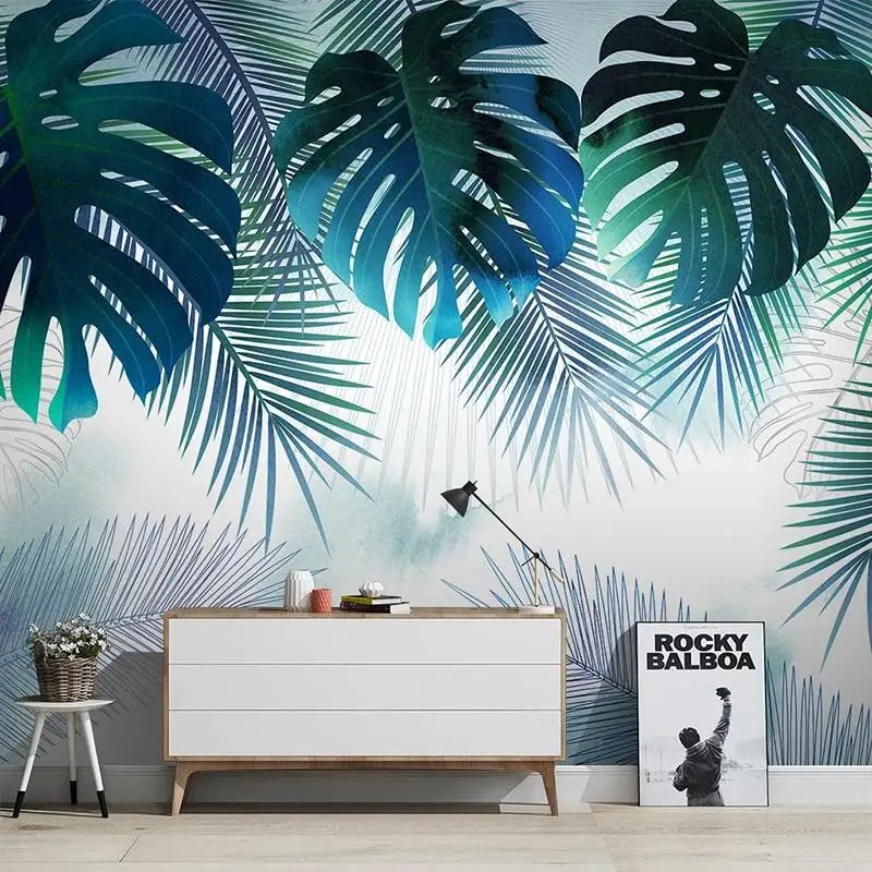 Papier Peint Tropical Bleu Vert