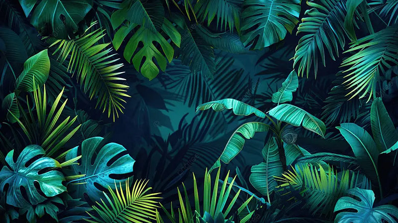 Tropical Green Foliage Wallpaper