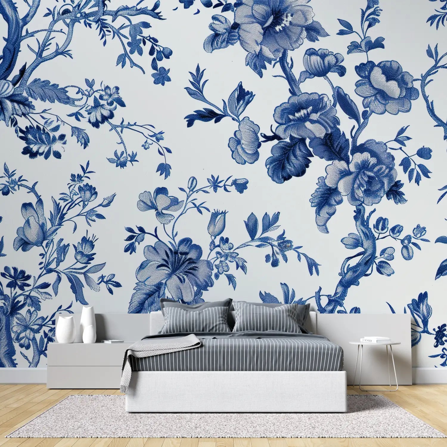 Papier Peint Vegetal Bleu - chambre adulte