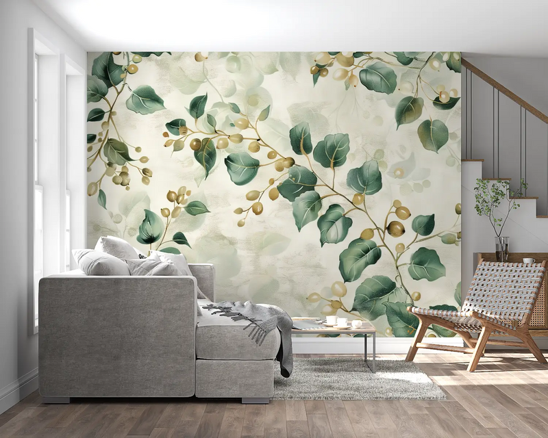 Papier Peint Vert Floral - salon