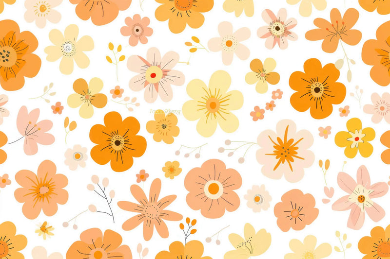 Papier Peint Vintage Fleurs Orange