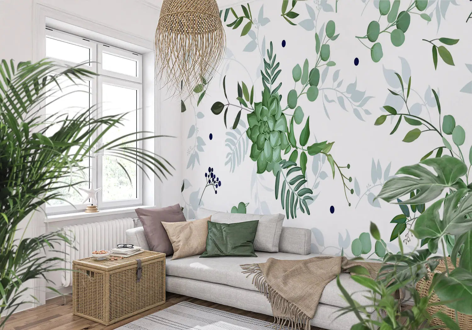 Green Foliage Pattern Vinyl Wallpaper - Second Image