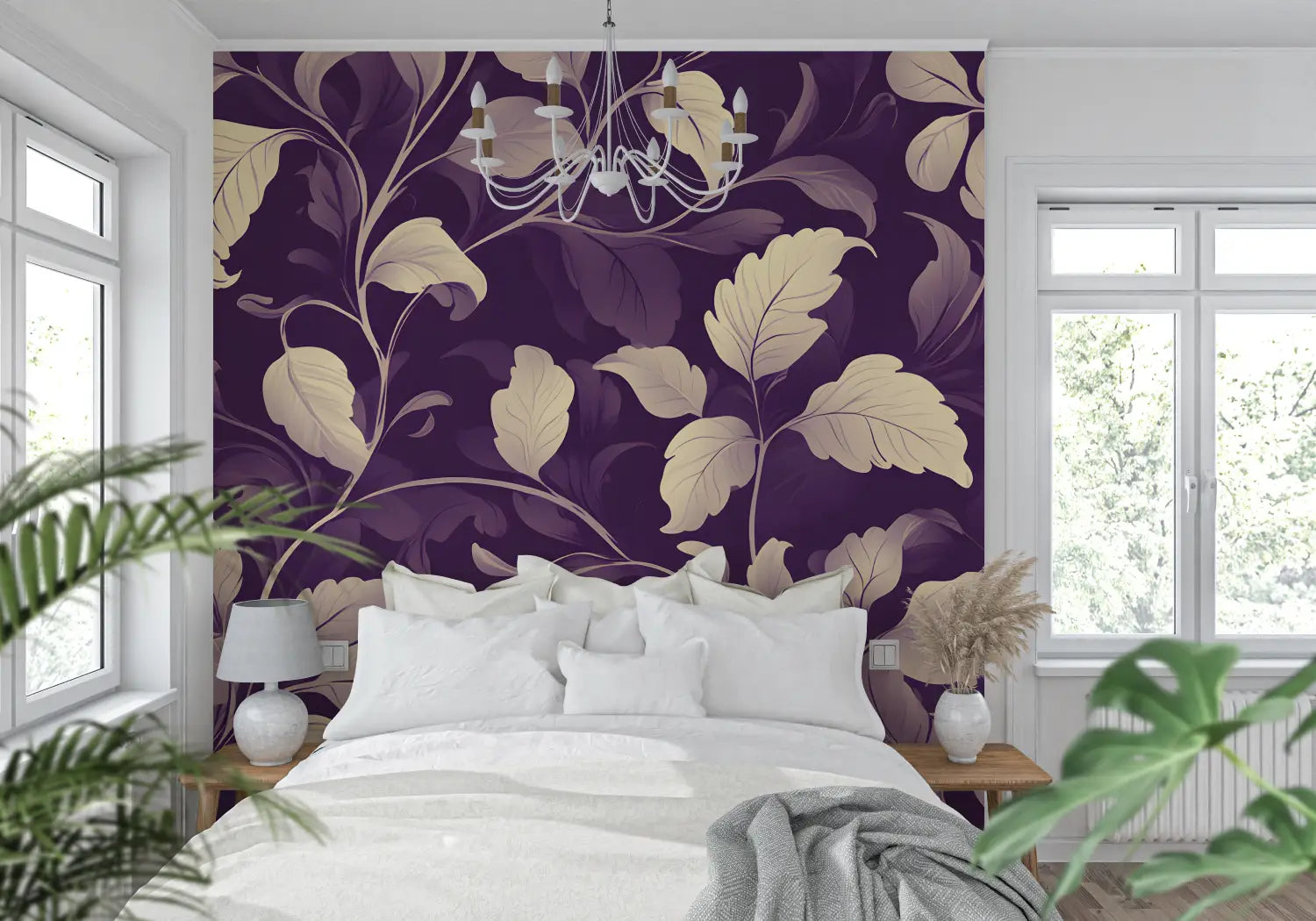 Papier Peint Violet Motif Fleurs - mur cuisine