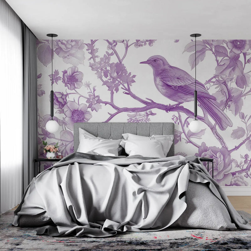 Papier Peint Violet Oiseau - mur cuisine