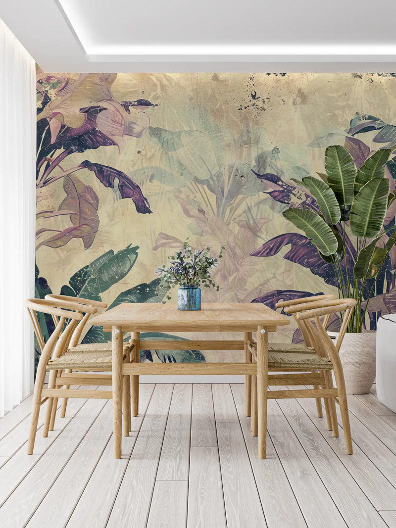 Papier Peint Violet Vintage Tropical - panoramique tendance