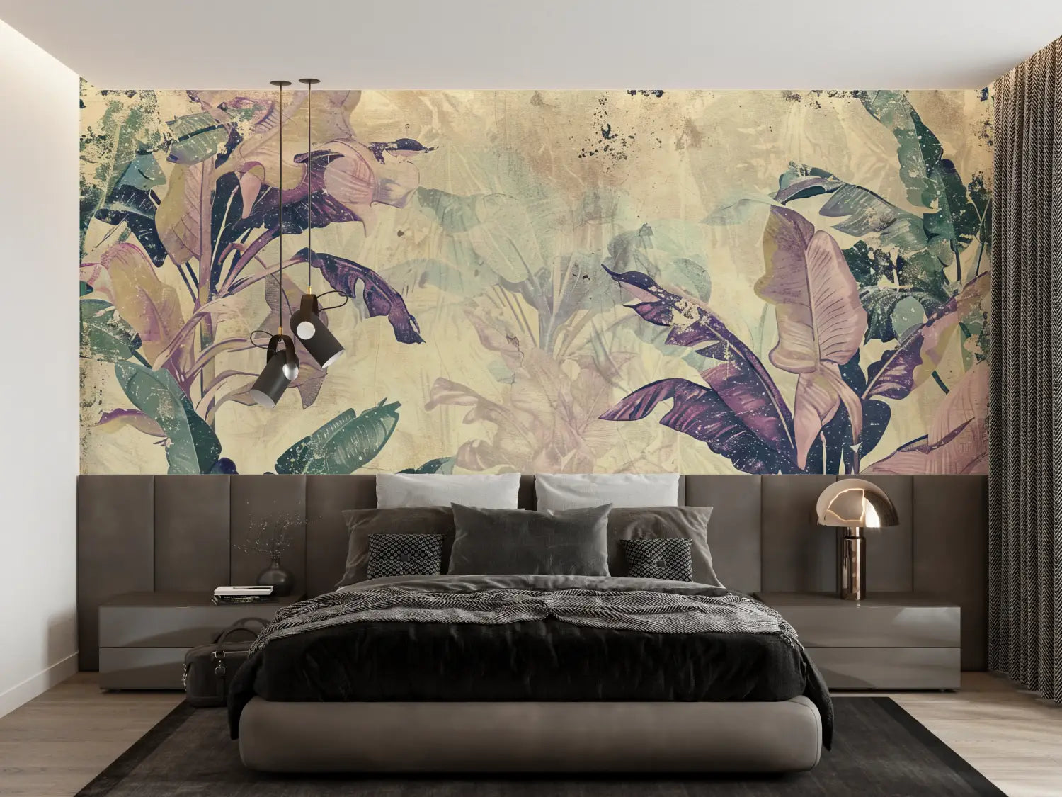 Papier Peint Violet Vintage Tropical - panoramique-mur