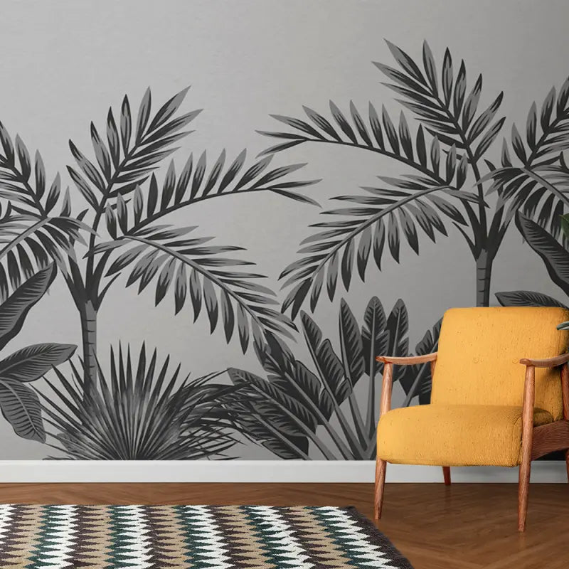 Black and White Tropical Foliage Wallpaper - Second Image