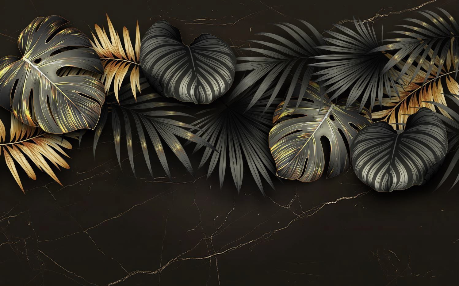 Papier Peint Tropical Noir et Or