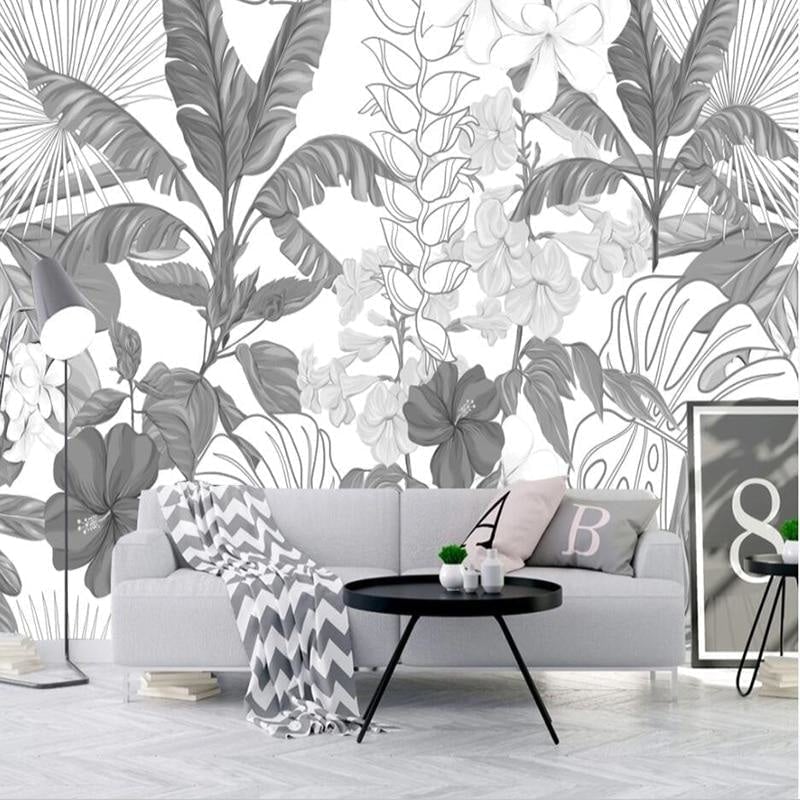 Black and White Tropical Panoramic Wallpaper - Second Image