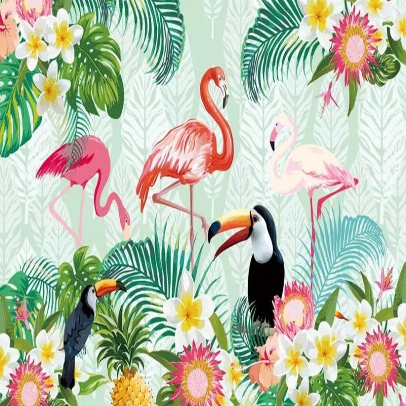 Papier Peint Tropical Flamant Rose