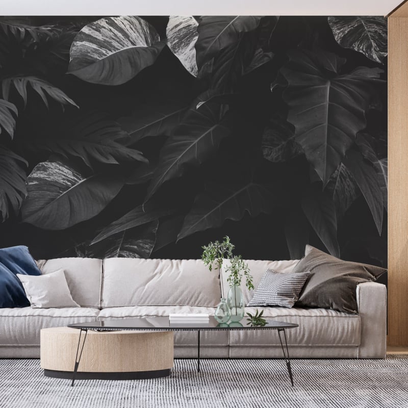 Panoramic Black and White Foliage Wallpaper - Second Image