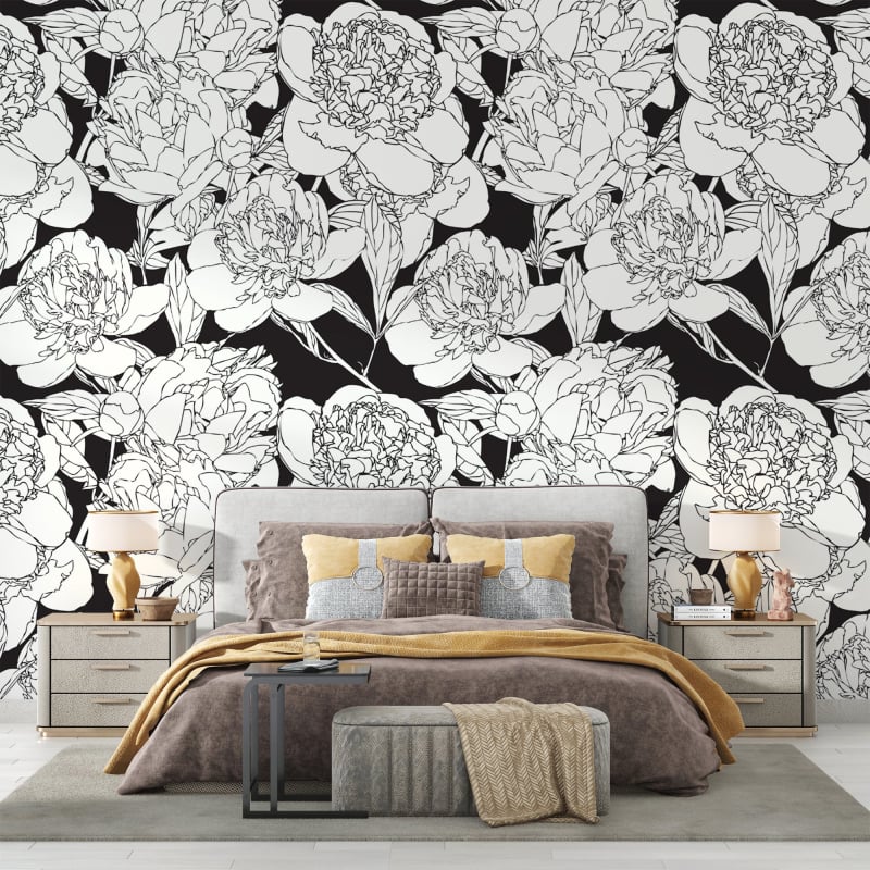 Black and White Peony Wallpaper - Second Image