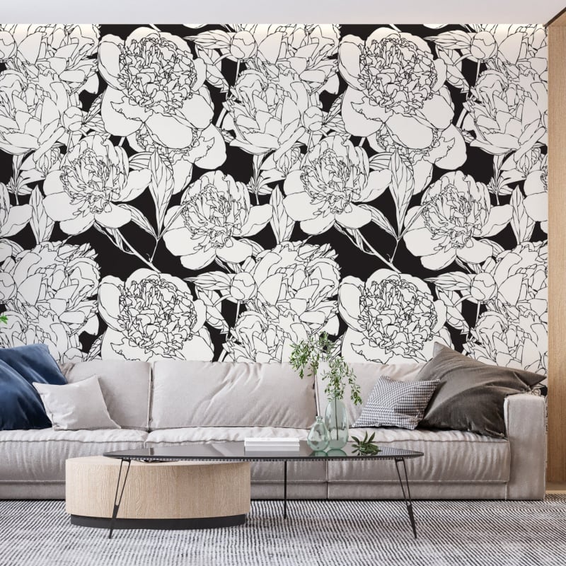 Black and White Peony Wallpaper - Second Image